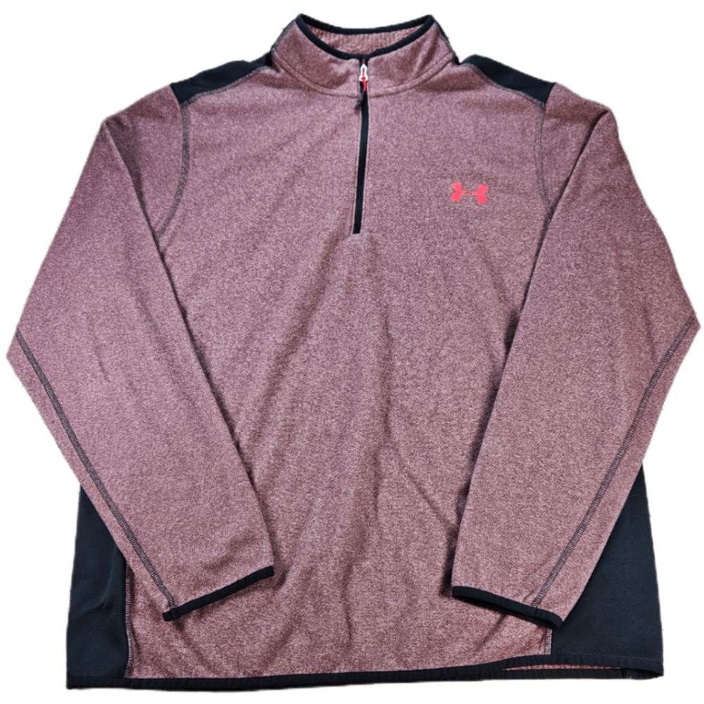 Under Armour Men's XL Heathered Red Blend Black 1/4 Zip ColdGear Sweatshirt